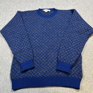 VTG 90s Tricots St Raphael Sweater XL 100% Wool Chunky Knit 3D Blue Pullover